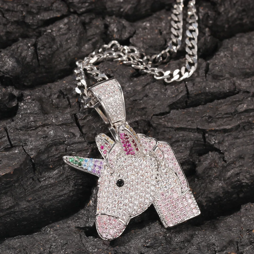 

Custom Lovely Pony Necklace Hip Hop Full Iced Out Cubic Zirconia gold sliver CZ Zircon Men women jewelry