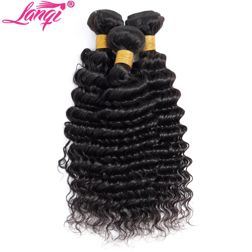 

Lanqi Deep Wave Bundles 100% Human Hair 1 Or 3 Bundles Non-Remy Hair Extensions Peruvian Brazilian Hair Weave Bundles Deals