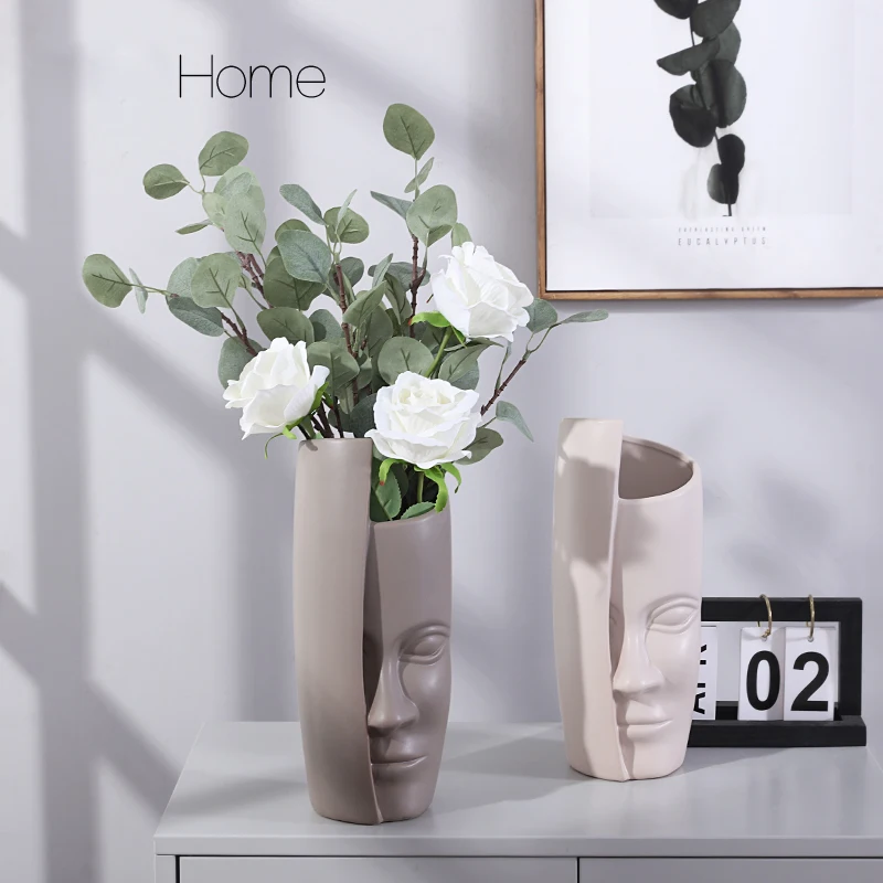 

Modern Simple Abstract Human Face Art Ceramic Vase Creative Flower Arrangement Vase Artificial Flower Vases Home Decoration