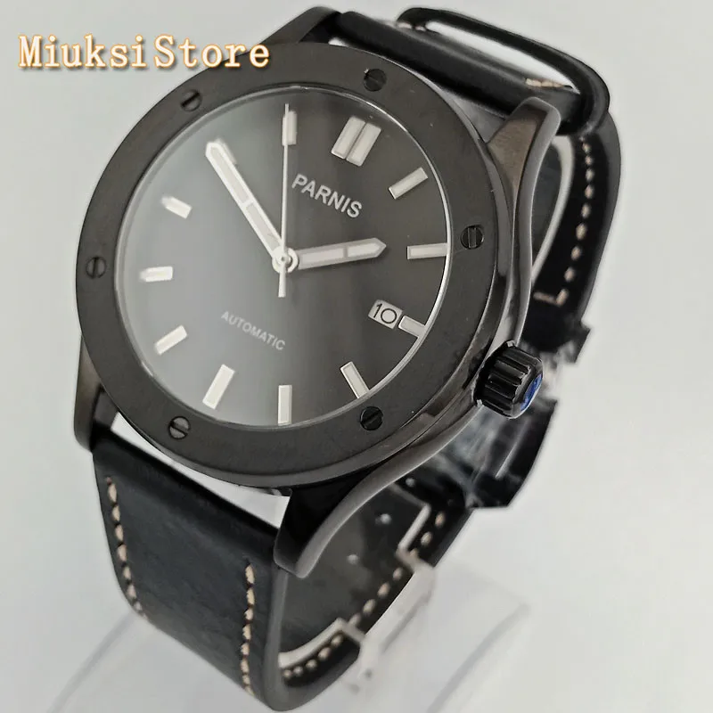 Мужские автоматические роскошные часы PARNIS черные блестящие наручные с