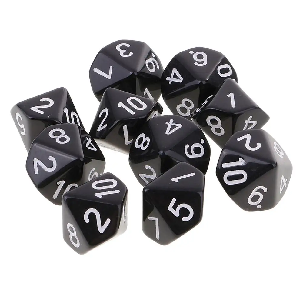 Black 10 Sided Dice 10 шт./компл. D6 D10 игра кубик для настольной игры вечерние азартные игры в кости игра цифровой с разноцветным стороны многогранные кубики - Цвет: Black 10 Sided Dice