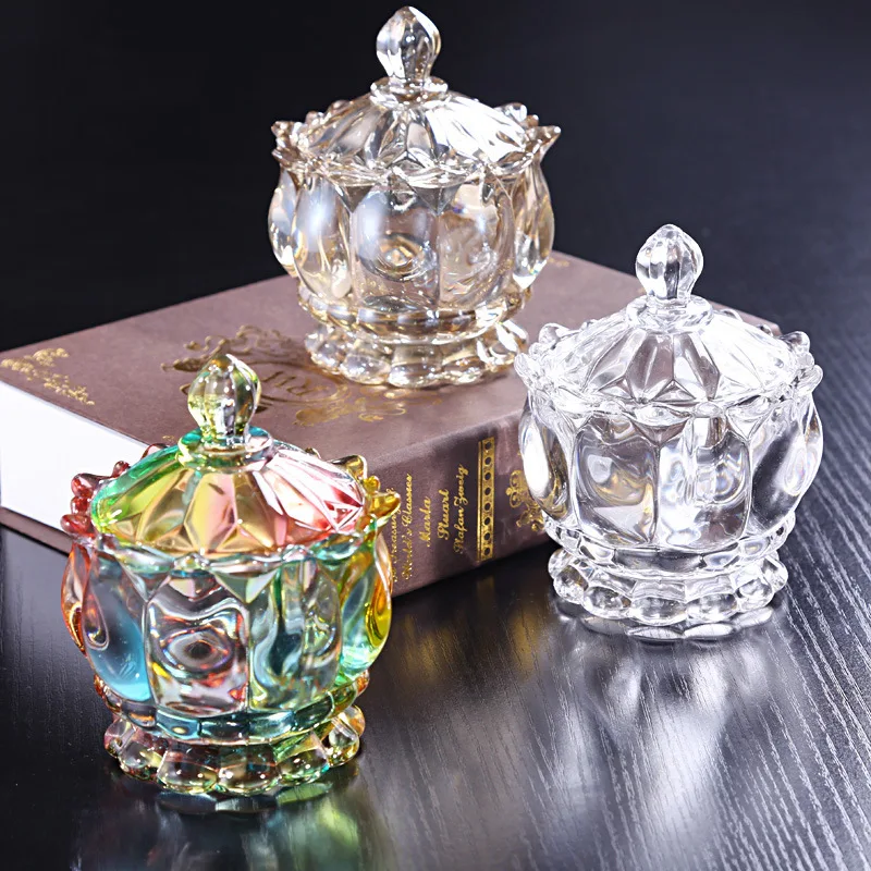 

Luxury Crystal Glass Sugar Bowl Storage Jar Jewelry Candy Snack Jar Household American Decorations and Ornaments with Lid