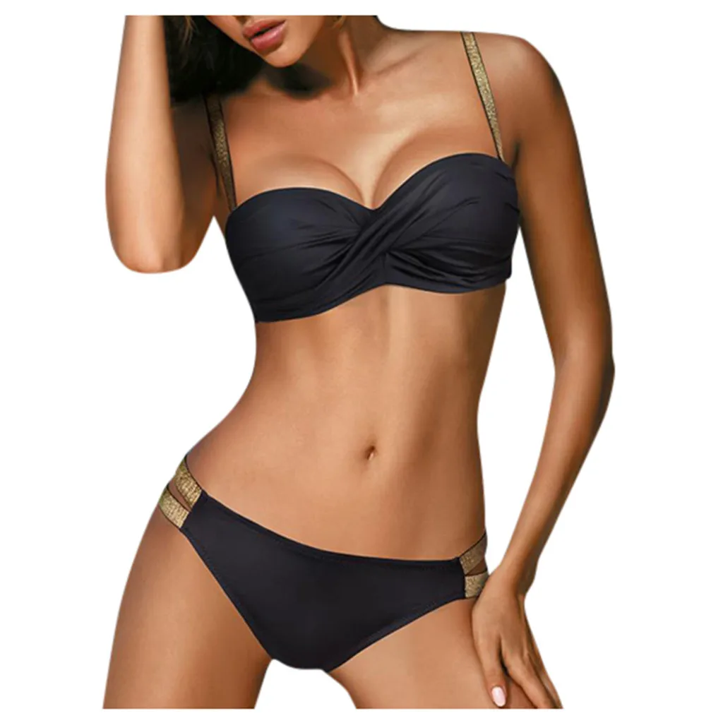 Новинка 2020 летнее женское бикини женский сексуальный однотонный купальник с
