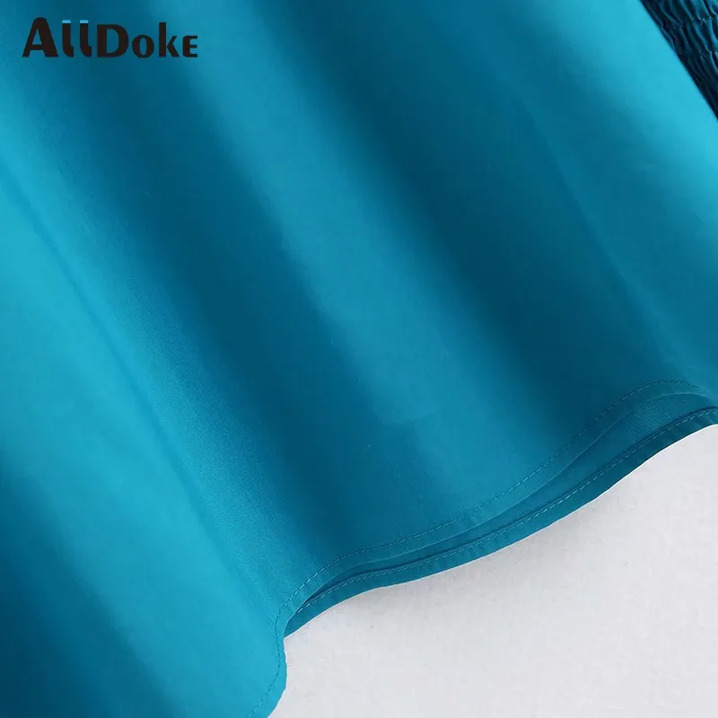 

ALLDOKE blue casual blouse women summer o neck puff sleeve tops shirt femme vintage ladies office blouses blusas mujer