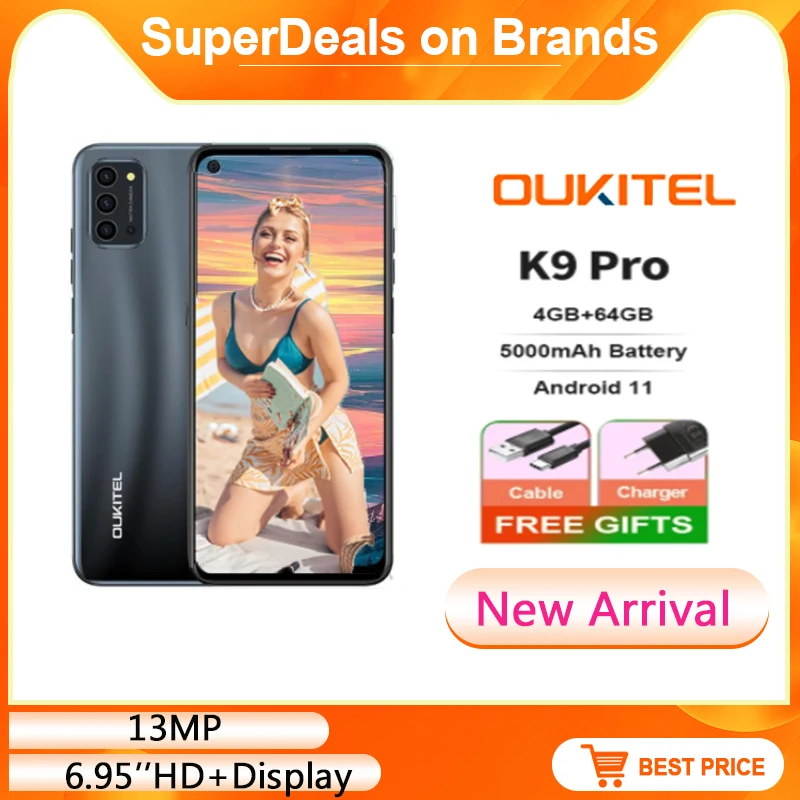 

OUKITEL K9 Pro 6.95'' HD+ 4GB+64GB Android 11 13MP Rear Camera 5000mAh Mobile Phone Fingerprint Helio A25 Octa Core Smartphone