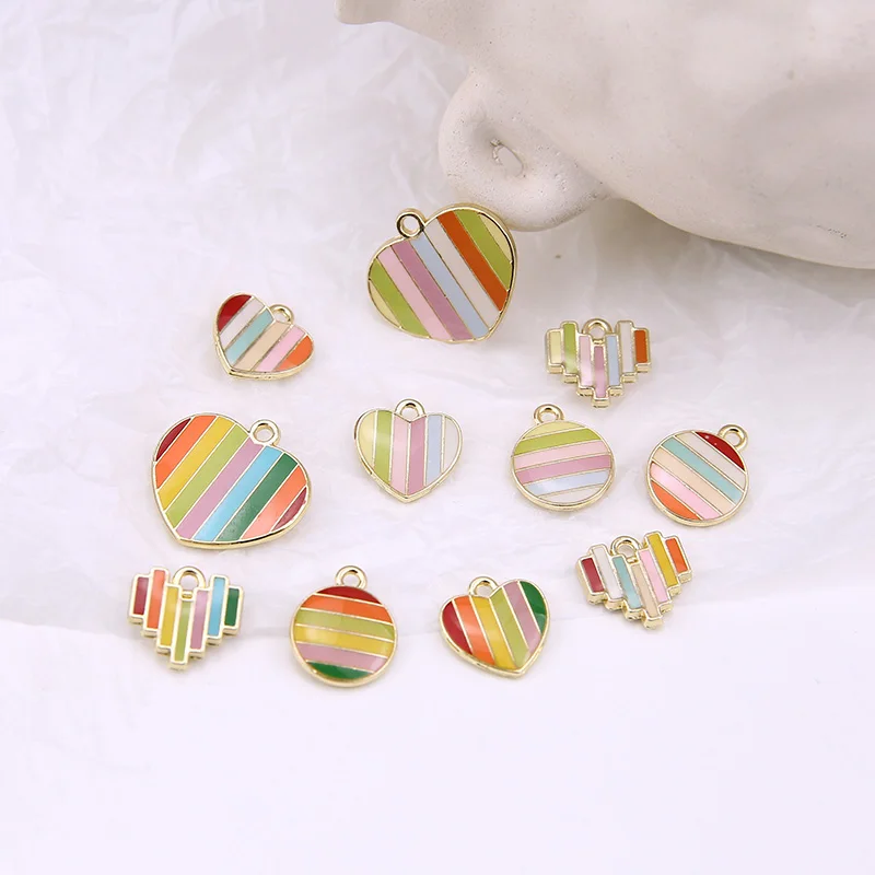 

DIY Handmade Jewelry Accessories Alloy Drop Oil Stripe Color Stitching Rainbow Love Circle Hanging Ear Jewelry Material