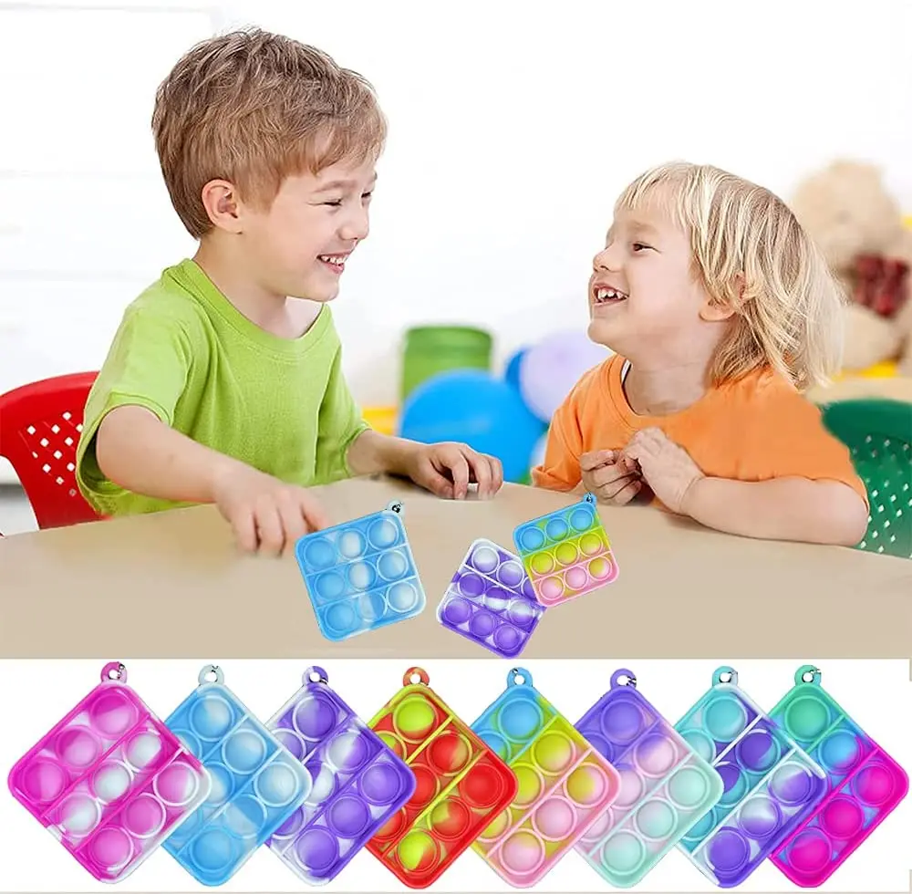 Harga 50 Buah Mainan Fidget Sensorik Anak Mini Mainan Gelembung Dorong Figet Sederhana Lesung Pipi Mainan Gantungan Kunci Cincin Anti-stres Papan Autisme Pendidikan