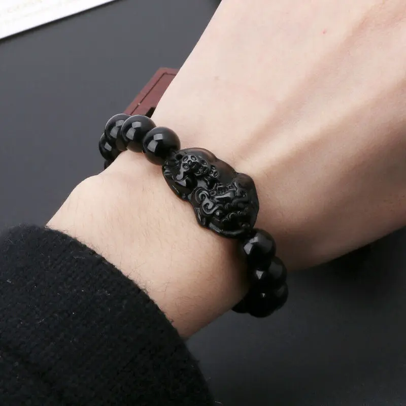 

Unisex Men Bracelet Lucky Buddha Obsidian Stone Bead Bracelets Chinese FengShui Pi Xiu Color Changing Wristband Wealth Bracelet