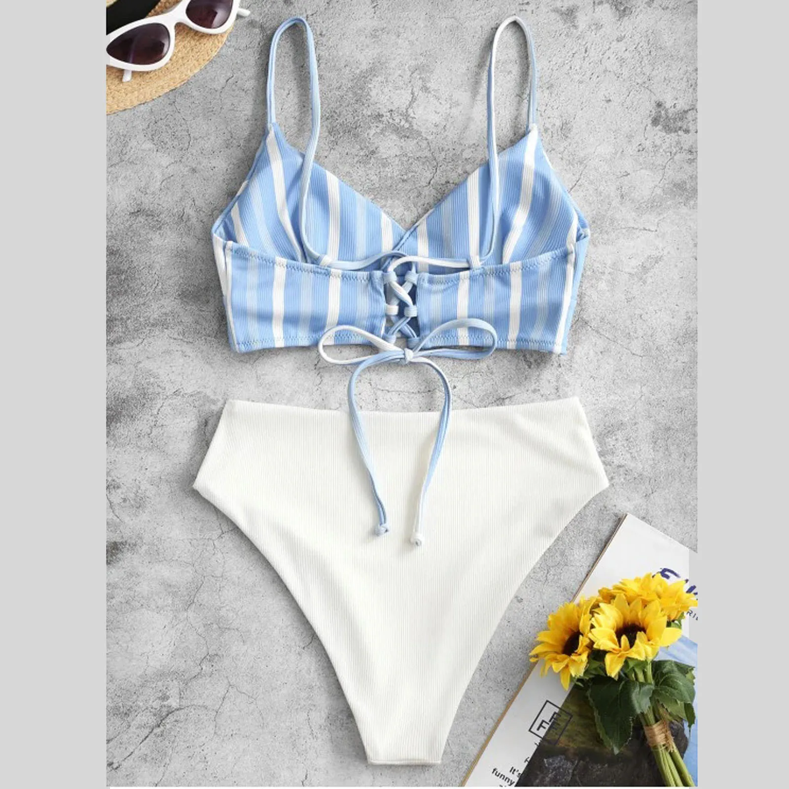 

Sexy Bandage Two Piece Patchwork Print Split Sets Plus Size Beachwear Swimsuit Bikini Bathing Suit Beachwear