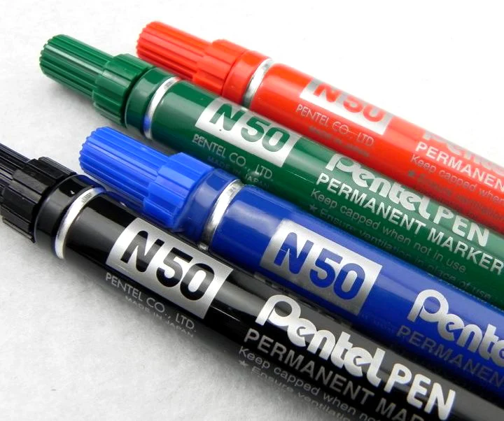 Перманентный маркер Pentel N50 4 шт. черная/синяя/зеленая/красная линия 3 мм|line fitness|pen ink
