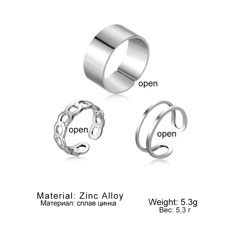 

Geometric Round Ring Set Silver Color Open Rings Women Fashion Finger Accessories Buckle Joint Tail Ring Jewelry free shipping