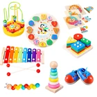 Детские деревянные Обучающие игрушки Монтессори, головоломка в форме животных, радужные блоки, круги, бусины, ксилофон, игрушки для детей, деревянные обучающие игрушки