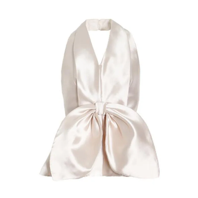 

Cultiseed Women Sexy Halter V Neck Backless Big Bow Slim Waist Satin Sleeveless Shirts Female New Party Blouses Tops Clothes