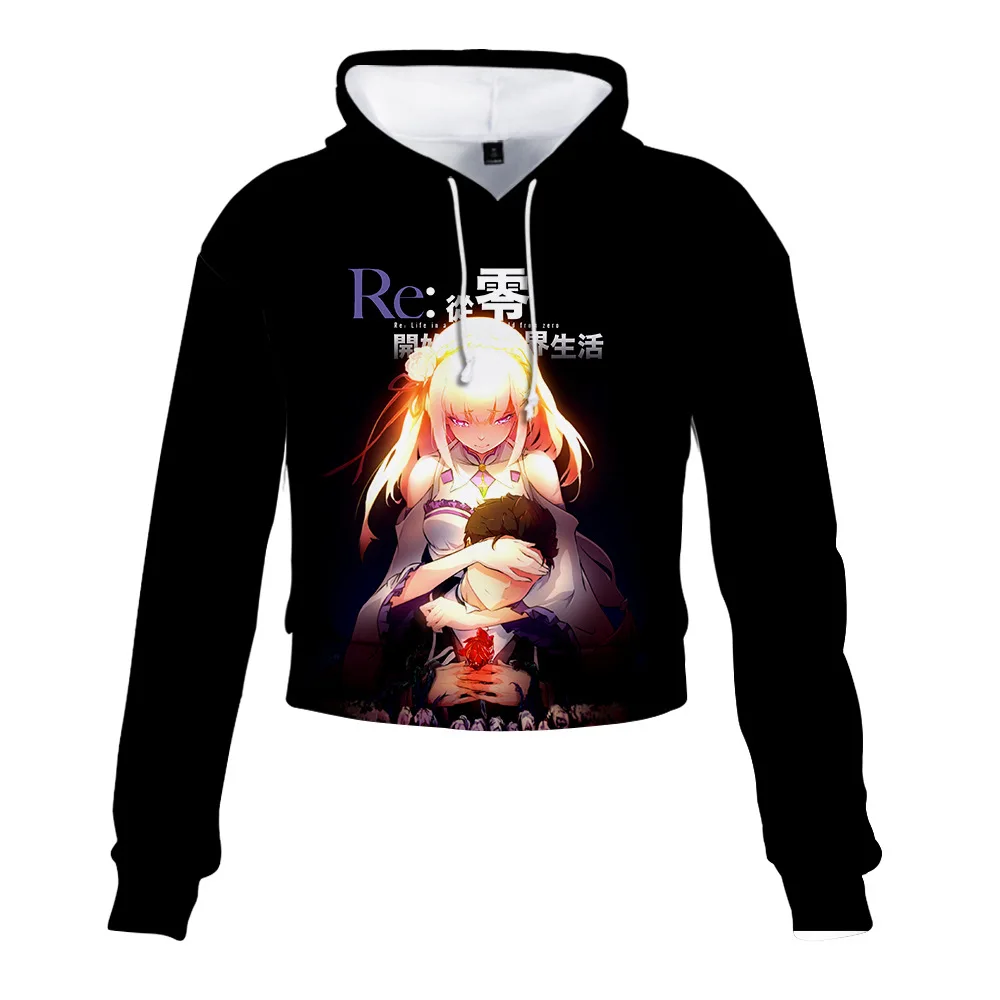 Укороченный топ с капюшоном для девочек аниме Re:zero Kara Hajimeru Isekai Seikatsu укороченная