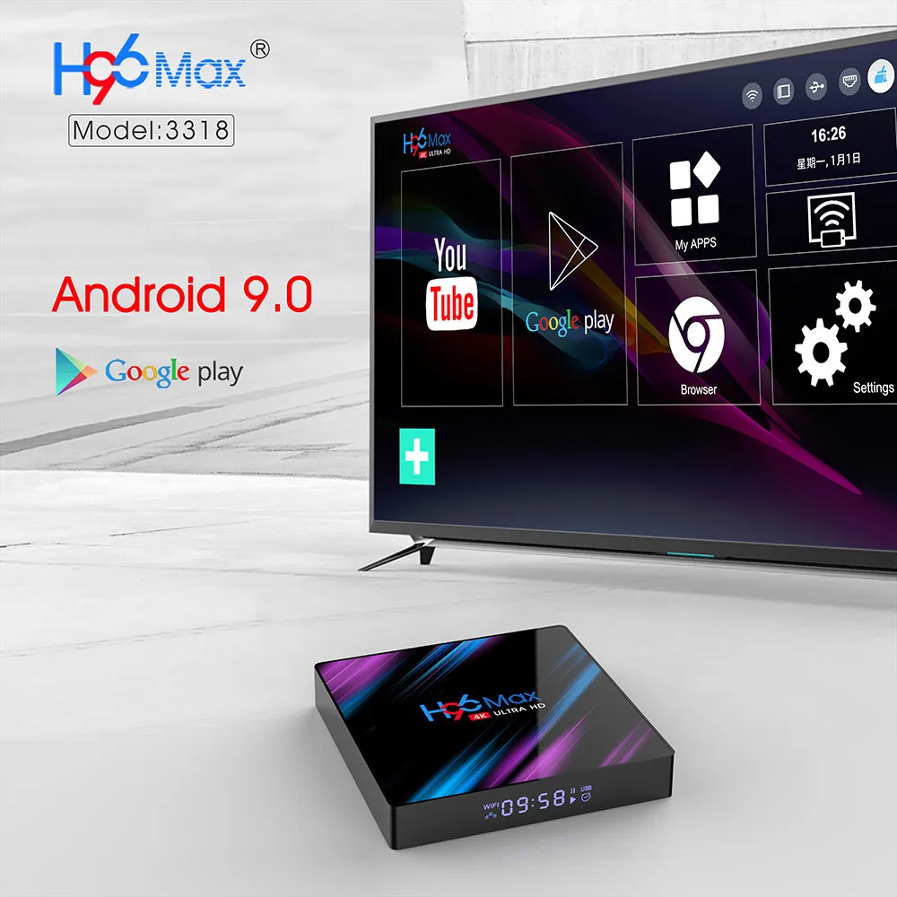 ТВ-приставка AUN H96 MAX Smart Android 9 0 RK3318 4 ГБ 32 64 Гб медиаплеер 4K Google голосовой помощник