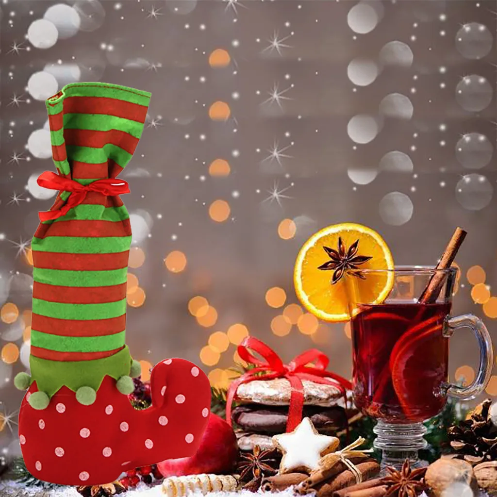 2020 рождественские красные чехлы для винных бутылок сумка Санта Клаус Снеговик