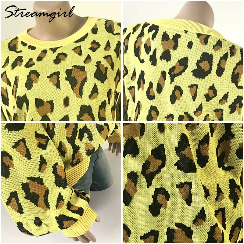 

Woman Leopard Knitted Sweater Winter Animal Print Sweaters Winter Thick Long Sleeve Female Pullovers Leopard Print Sweater Women