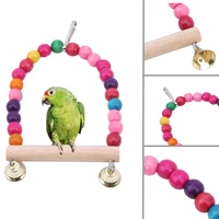 wooden parrot swing toy bird cage accessories bird stand rack hanging perch for bird parrot swing toy with colorful beads bells