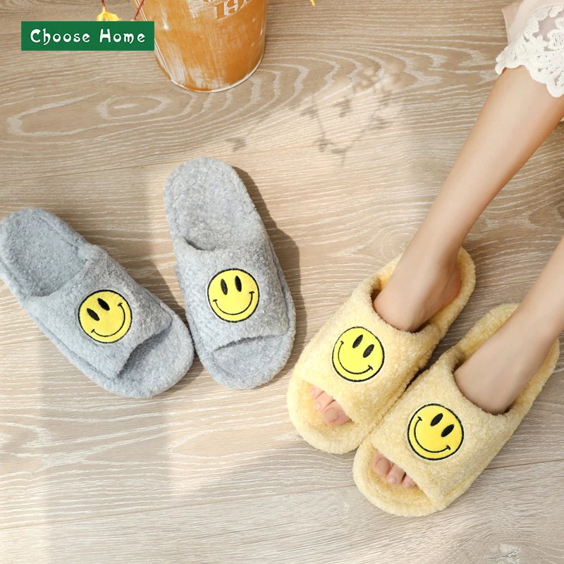 

Women Shoes Soft Warm Fur Slides Warm Home Open-toe Winter Slipper 2020 New Men Indoor & Outdoor Female Houes Furry Sandals