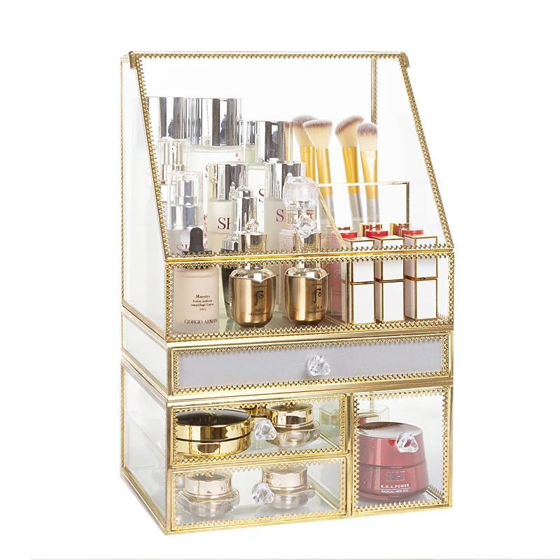 

Crystal Lipstick Holder Makeup Organizer Necklace Dressing Table Makeup Brush Jewelry Sundries Storage Box Make Up Finishing Box
