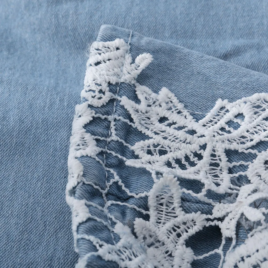 

2020 Jeans for Women Jeans Fashion Women Lace Hollow Out Floral Appliques Skinny Denim Jeans Pencil Pants