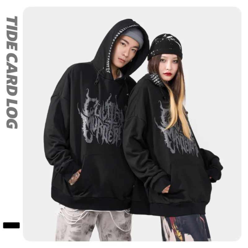 

TIDECARDLOG vintage Gothic letter print hoodie high Street Hip hop Cool Hooded Sweatshirts Autumn Men Women Streetwear 3445#