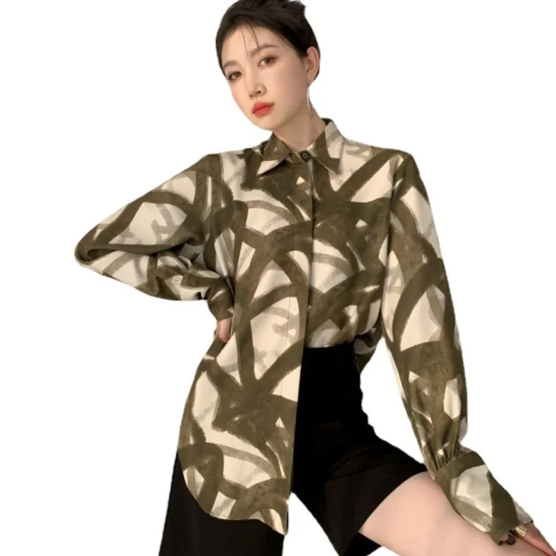 

LANMREM Single-breasted Lapel Shirt Trend Printing Long-sleeved 2021 Autumn Summer Women's Fashion Tide Streetwear Top 2D1362