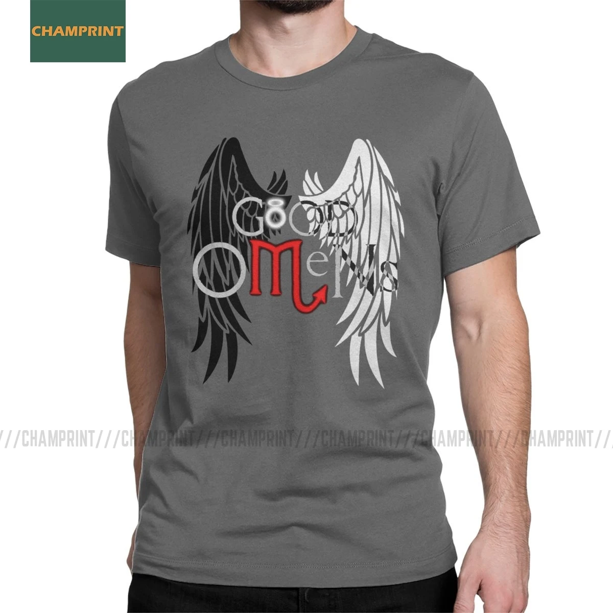 Футболка мужская с надписью Crowley Aziraphale хлопковая тенниска коротким рукавом для