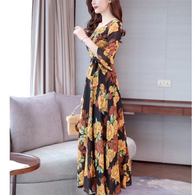 Женское длинное платье летнее пляжное трапециевидной формы с пятиконечными