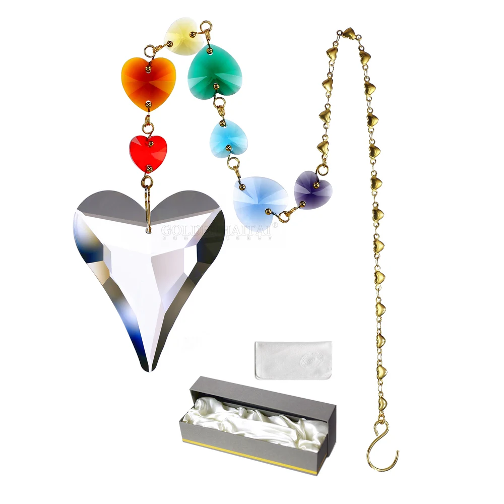 

GOLDENHAITAI 68 мм цветное Сердце Хрустальный подвесной кулон Радуга Хрустальный Рождественский подвесной Декор модный домашний декор