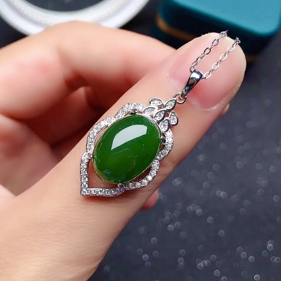 Зеленый нефритовый кулон в китайском стиле для вечерние 10 мм * 14 6 карат из