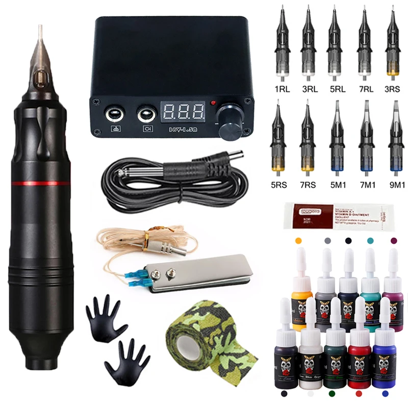 

Профессиональный набор для тату-машинки, источник питания, вращающаяся тату-ручка, картриджи, иглы для начинающих тату-художников