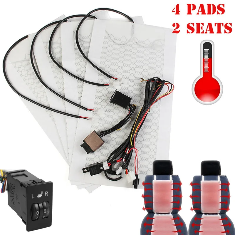 

2 Seats 4 Pads Car Universal Carbon Fiber Heated Seat Heater 12V Pads 2 Dial 5 Level Switch Winter Warmer Seat Covers 2/5 level
