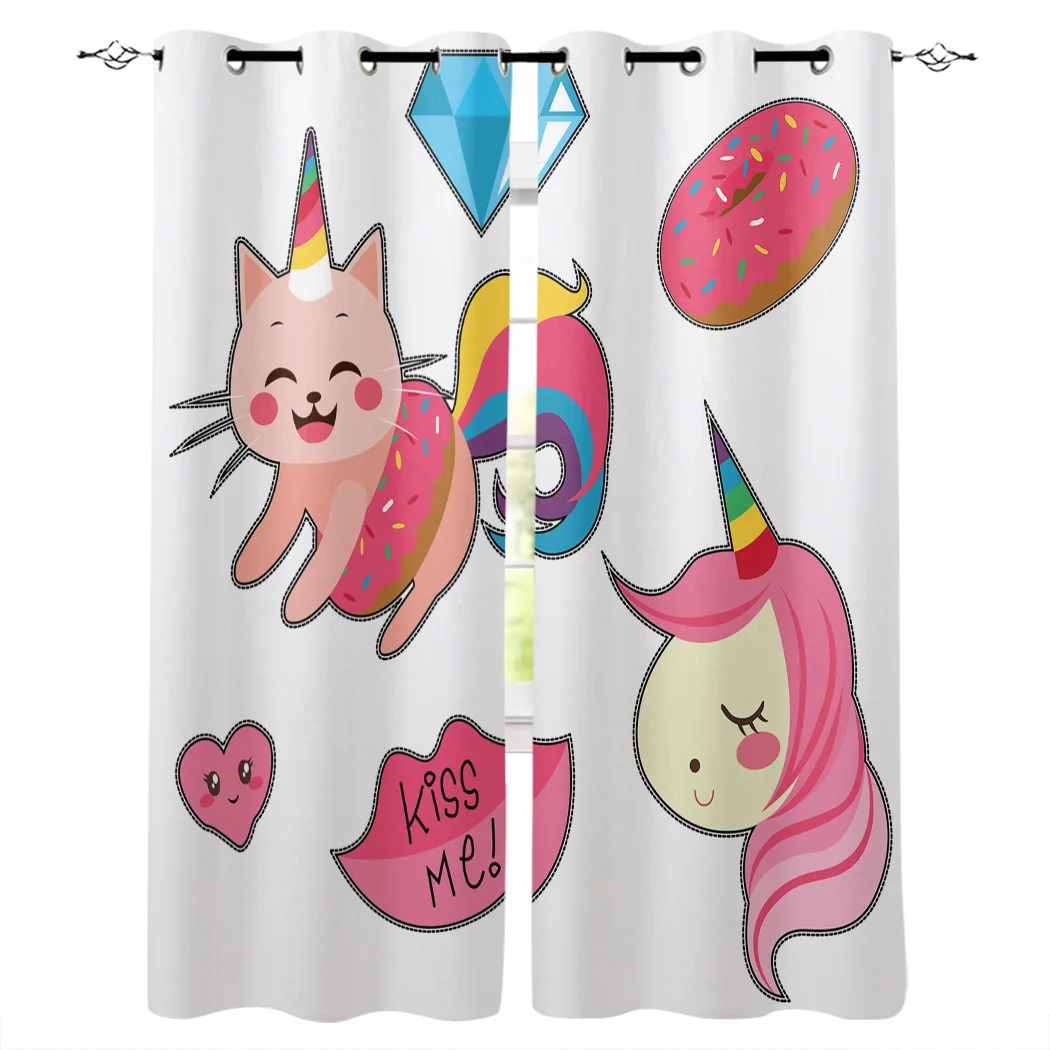 Розовая кошка и единорог кухонная занавеска s Декор для спальни предметы панель