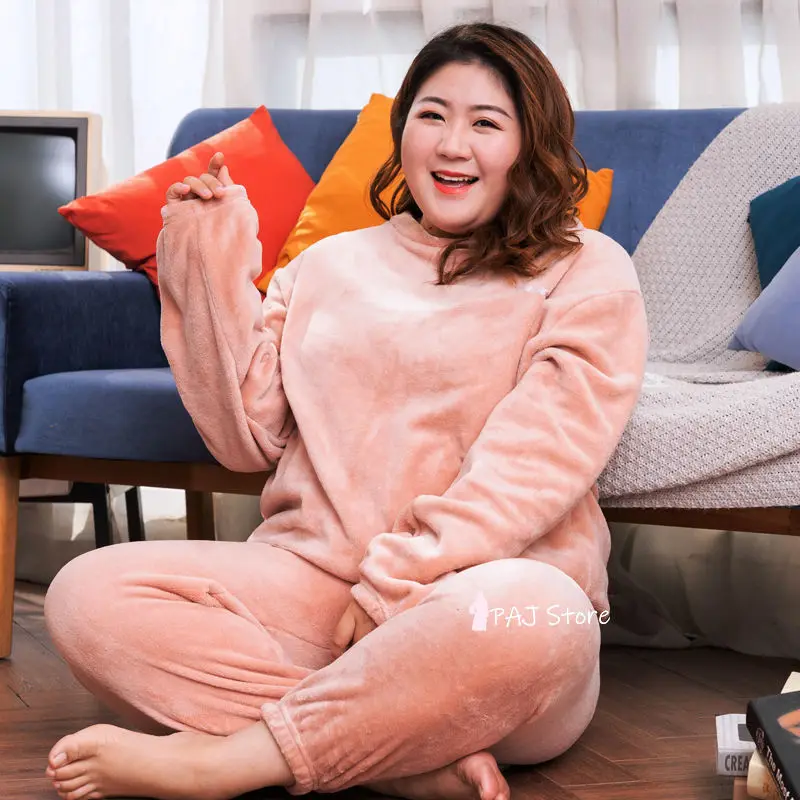 6XL размера плюс Flannal теплый пижамный комплект женская пижама зимняя Домашняя