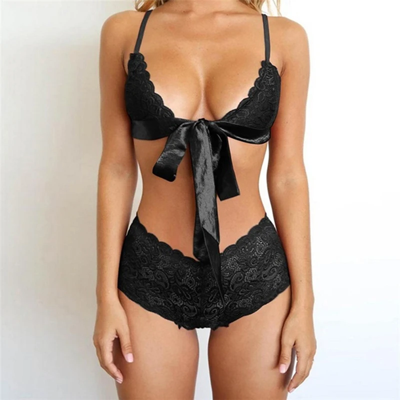 

Sexy Lace Bra Set Demi Bra Set Bow Knotted Push Up Vest Top Women Underwear Panty Set Solid Color Thong Bra Lingerie Sets