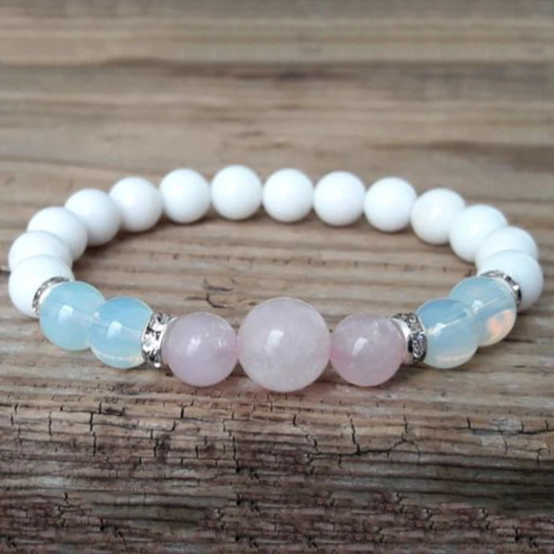 Розовый кварцевый камень браслет Femme натуральные браслеты с бусинами из камня