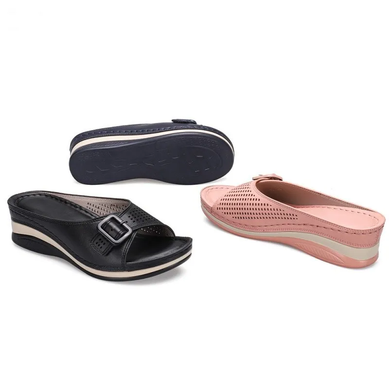 

Women's Slippers Wedges Shoes Casual Platform Slides Ladies Slippers Summer 2021 Soft Comfort Plus Size Retro Buckle Shoes