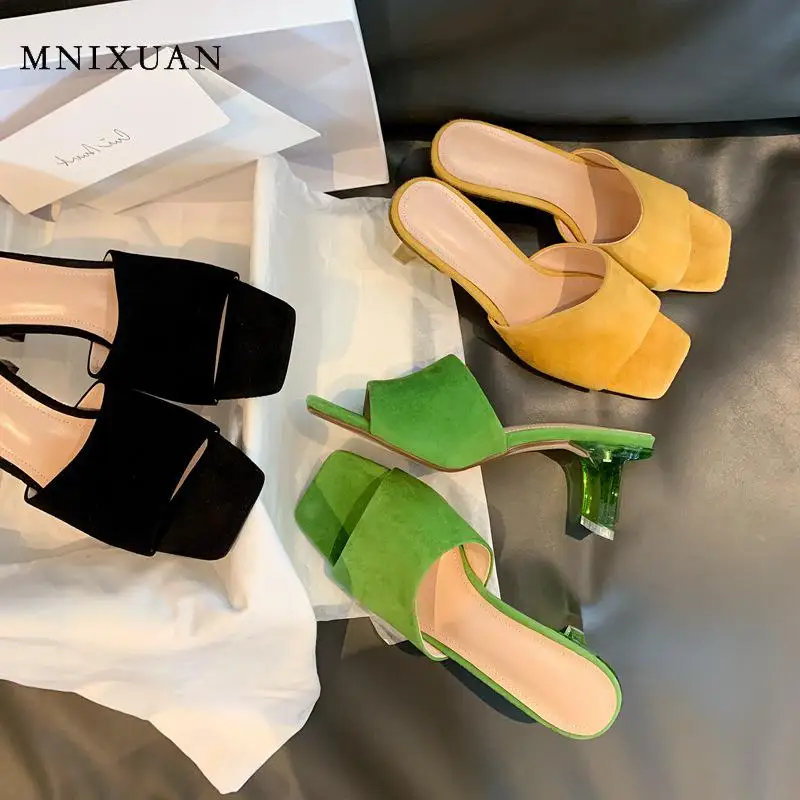 Женские замшевые сандалии желтые шлепанцы с открытым носком большие размеры 40 41