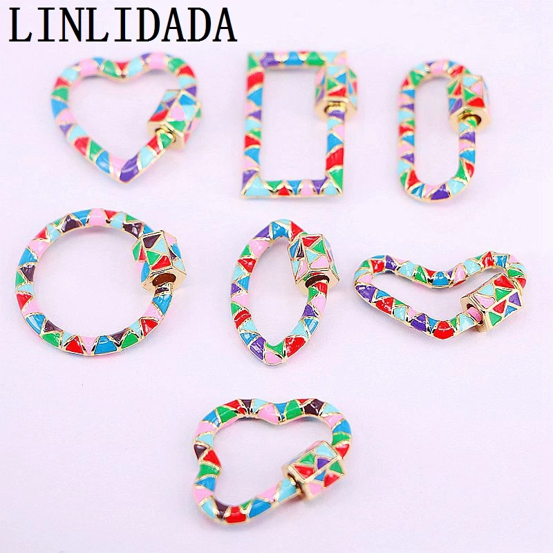 

6Pcs , Colorful Enamel Metal Screw Clasp Lock Carabiner Lock Mixed Shaped Jewelry Findings