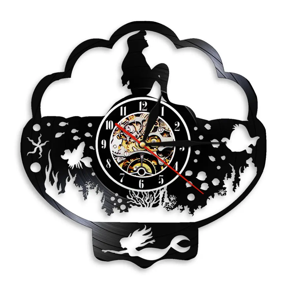 Фантастические виниловые настенные часы с изображением русалки океана