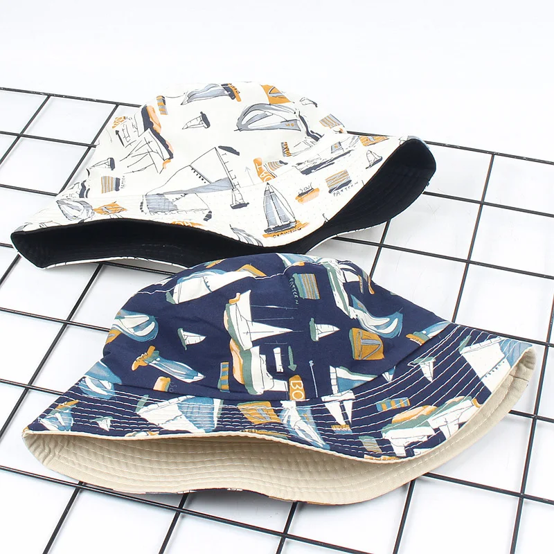 Двухсторонняя белая темно-синяя Парусная шляпа в рыбацком стиле женская панама