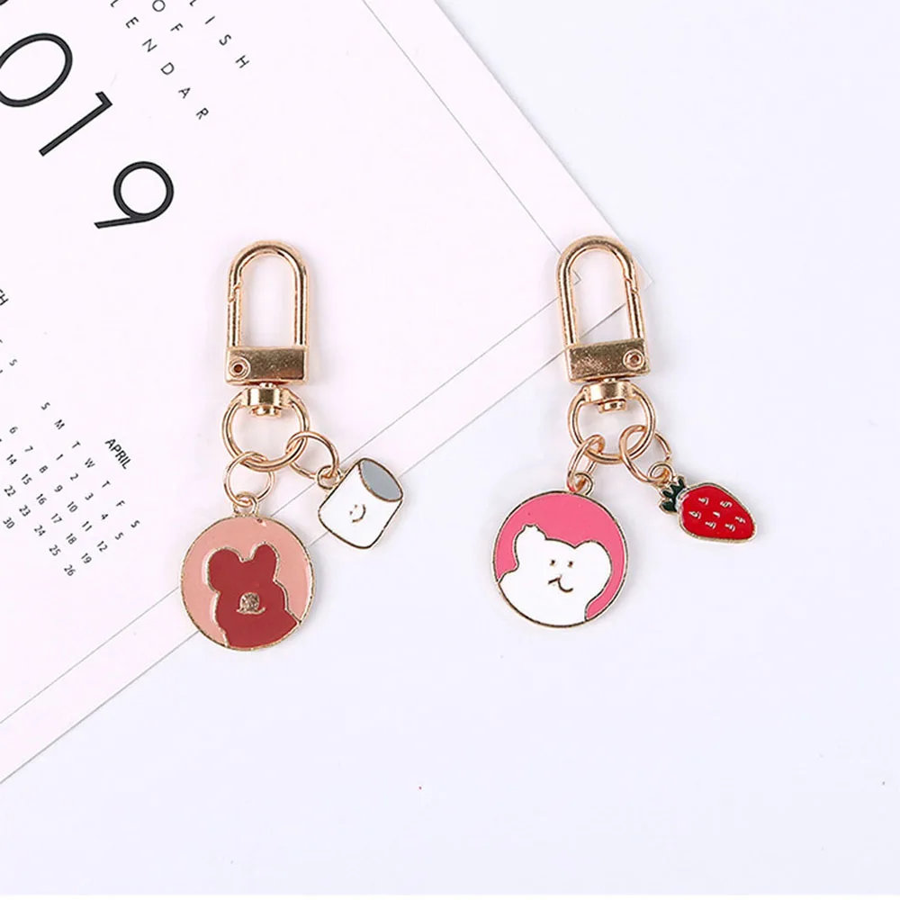 1 шт. модные милые Брелоки для ключей с клубничным медведем мультяшный милый