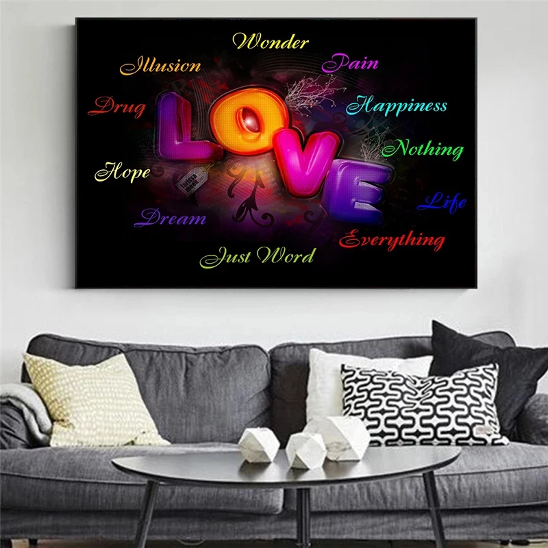 

Colorful love abstract art poster painting on canvas to print modern wall pictures for living room decoration