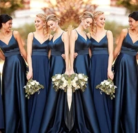 vintage navy blue long bridesmaid dresses elegant 2022 new sexy spaghetti strap backless formal wedding maid of honor gown