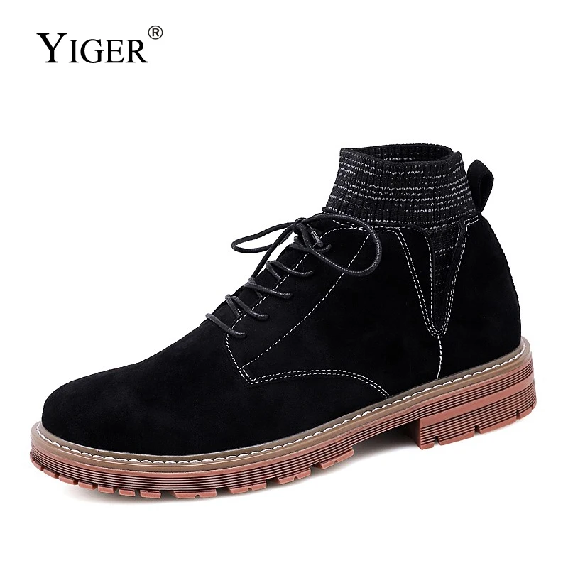 

YIGER Men Martins boots winter snow boots big size 39-46 man causal boots lace-up Plus cotton Non-slip male Socks boots 362