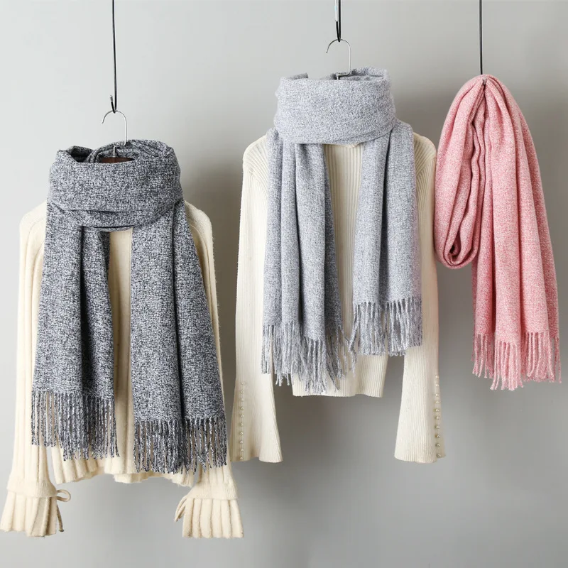 Autumn and Winter New Cashmere Scarf Female Exta-Long Pure Color Thickened Tassels All-match Dual-Purpose Warm Shawl women scarf |