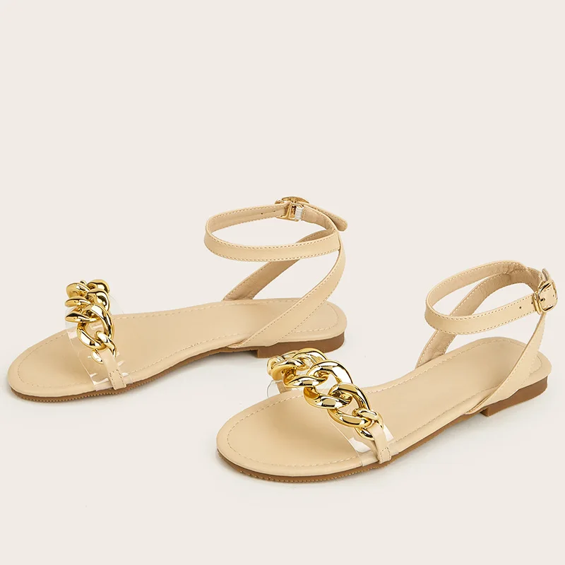

Women Sandals Women Shoe Pvc Sandals Women Summer New 2021 Female Flat Ladies Casual Outside Shoes Metal Chain Design Sandals