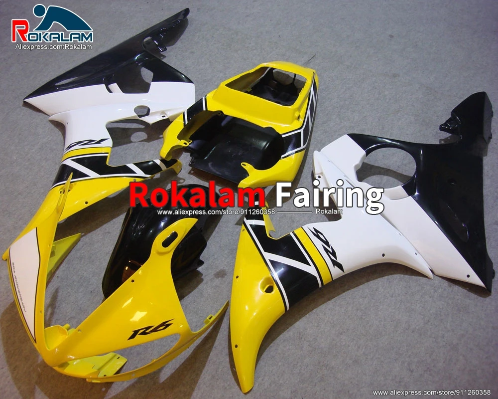 

Aftermarket Fairings For Yamaha YZF600 R6 2003 2004 Yellow Black White Motorcycle Body Shells (Injection Molding)