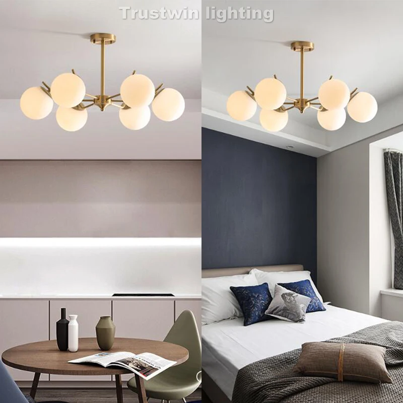 

Milky glass globe copper LED pendant lamp foyer dinning living room brass light DNA MODO modern pendant light LED lamp
